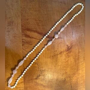Vintage Rose Quartz and Polished Shell Long Necklace